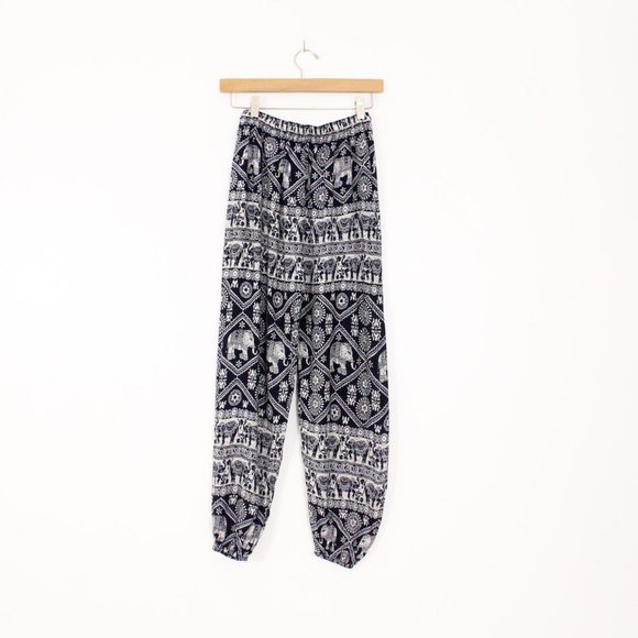 *Women's Boho Pants Harem Smocked Waist Yoga Palazzo Hippie Beach Elephant Print - Picture 7 of 7